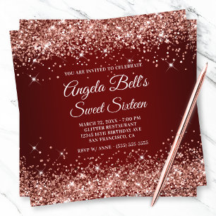 Convites Rosa Dourado Brilhante Glitter Vermelho Escuro Swe
