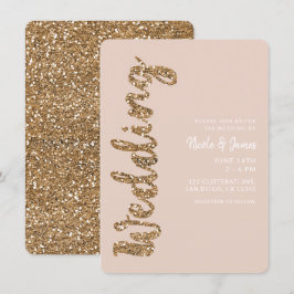 Convites Rosa Dourado Brilhante Moderno Glam Casamento