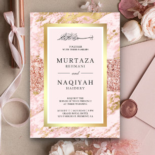Convites Rosa Dourado Brilho Blush Rosa Mármore Casamento M