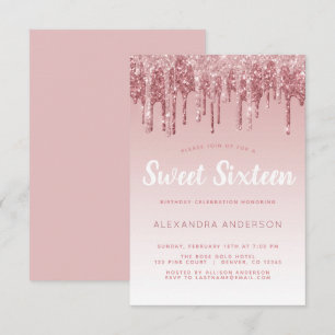 Convites Rosa Dourado brilho brilhante Doce Dezesseis Anive