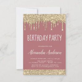 Convites Rosa Dourado brilho de brilho qualquer aniversário