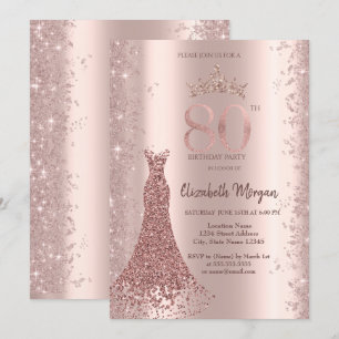 Convites Rosa Dourado Brilho Diamante Pó de Vestido Anivers