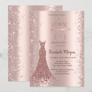 Convites Rosa Dourado Brilho Diamante Pó de Vestido Anivers