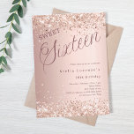 Convites Rosa dourado brilho doce 16<br><div class="desc">Um 16 convite moderno. fundo rosa de gradiente dourado e a palavra dezesseis escrita com letras grandes. Decorado com brilho falso,  brilhos. Personalize e adicione um nome e detalhes da parte.</div>