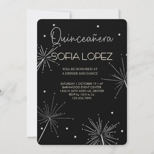 Convites Rosa Dourado Brilho Elegante Quinceañera  (Frente)