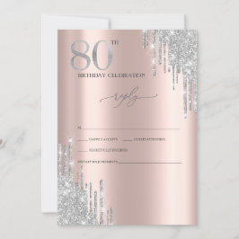 Convites Rosa Dourado Brilho Prata 80º Aniversário RSVP