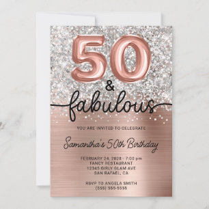 Convites Rosa Dourado Brilho Prata Glam 50 e Fabuloso