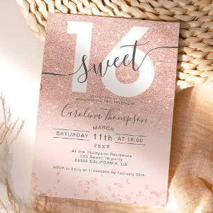 Convites Rosa dourado confetti blush Sweet 16 foto