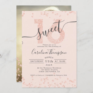 Convites Rosa dourado confetti blush Sweet 16 foto