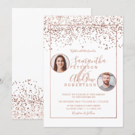 Convites Rosa dourado confetti branco círculo de fotos