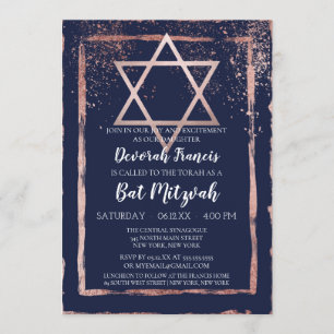 Convites Rosa Dourado Confetti BrushAVBat Mitzvah