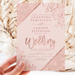 Convites Rosa dourado confetti chic blush pink casamento<br><div class="desc">Rosa Dourada glitter confetti e tipografia de blocos coloridos no casamento geométrico de listras geométricas de cor rosa-rosa e rosa-ouro personalizável,  perfeito para um casamento elegante e luxuoso, </div>