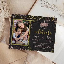 Convites Rosa Dourado Confetti PRINCESS frança Aniversário