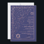 Convites Rosa Dourado de Confetti Diagonal Bat Mitzvah<br><div class="desc">Este elegante e único convite Bat Mitzvah é ideal para um evento clássico e formal. Ele apresenta uma configuração falsa impressa de brilho rosa dourado esparso, impressa diagonalmente através do convite na parte superior de uma borda de retângulo ouro fino com um fundo azul marinho. É chic, moderno, luxuoso, bonito,...</div>