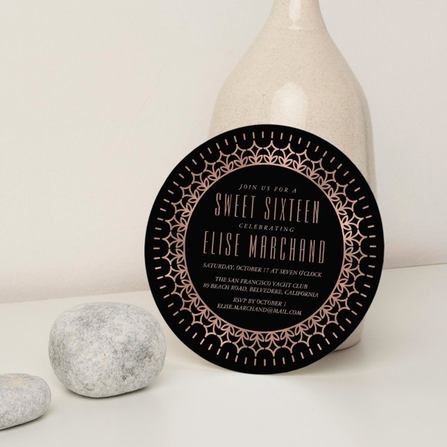 Convites Rosa Dourado Deco Doce Blush & Black Faux 16 (Criador carregado)