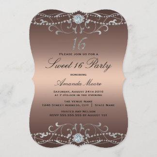 Convites Rosa Dourado Diamond Damask Sweet 16 Invite
