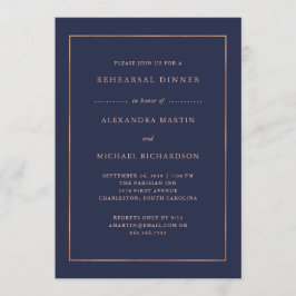 Convites Rosa Dourado e Azul-Meia-Noite | Janto de ensaio