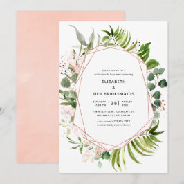 Convites Rosa Dourado e Blush Geométrico Bridesmaids Lunche