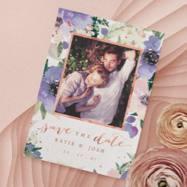 Convites Rosa Dourado e Lavanda Boho Foto para salvar a dat