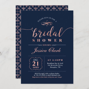 Convites ROSA DOURADO e MARINHO Chá de panela de Casament