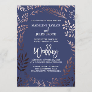 Convites Rosa Dourado e Marinho elegante  Casamento com qua