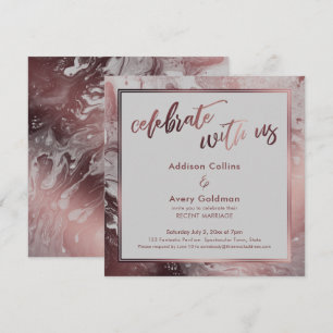 Convites Rosa Dourado e Mármore Cinza Claro Celebre Conosco