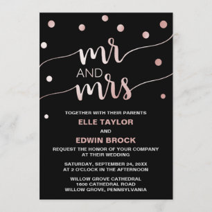 Convites Rosa Dourado e negro Glam Confetti Sr. e Sra. Wedd