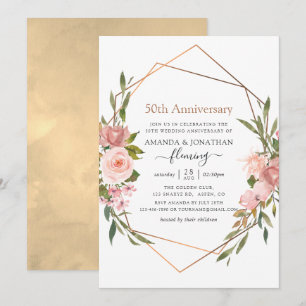 Convites Rosa Dourado e Rosa Bege 50º Aniversário de Casame