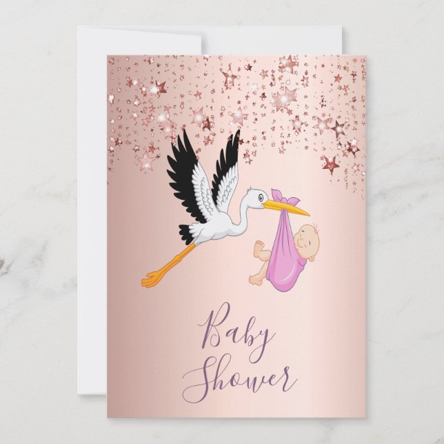 Convites Rosa dourado espumante chá de fraldas (Frente)