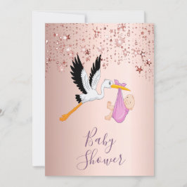 Convites Rosa dourado espumante chá de fraldas