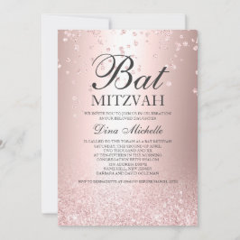 Convites rosa dourado faísca metálica Bat Mitzvah
