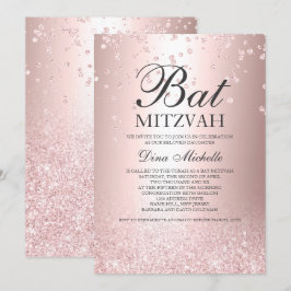 Convites rosa dourado faísca metálica Bat Mitzvah