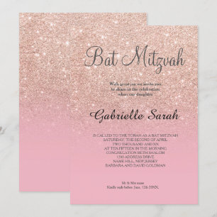 Convites Rosa dourado falso brilho rosa claro Bat Mitzvah