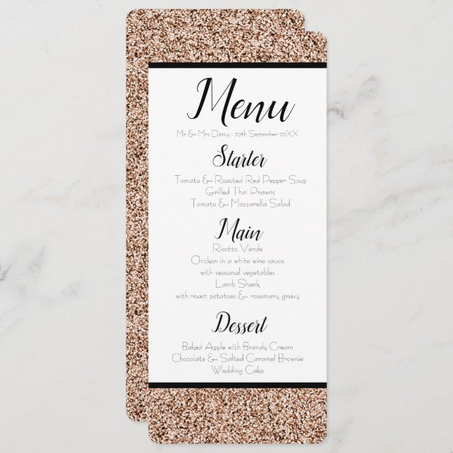 Convites Rosa Dourado Faux Glitter Menu (Frente/Verso)