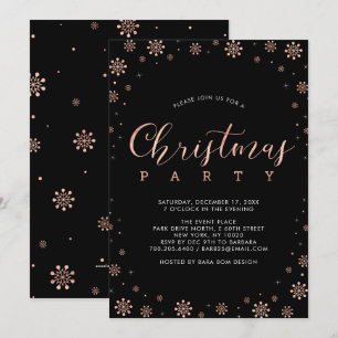 Convites Rosa Dourado   Festa de Natal com Flocos de Neve M