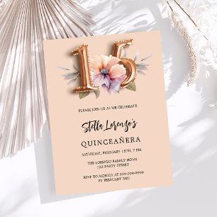 Convites Rosa dourado flor de pêssego luxuoso Quinceanera