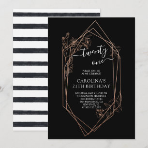 Convites Rosa Dourado Floral 21º Aniversário