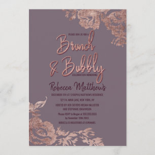 Convites Rosa Dourado Floral Purple Mauch Brunch e Bubble