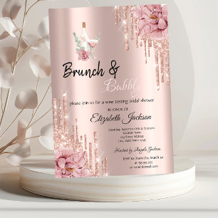 Convites Rosa Dourado Flores Vinho Brunch e Bolha
