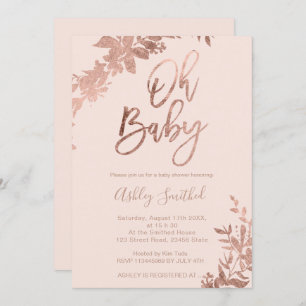 Convites Rosa dourado folha cor-de-rosa azul Oh chá de fral