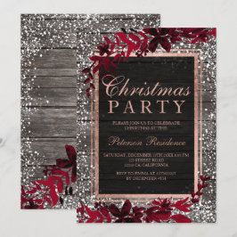 Convites Rosa dourado folha vermelha folha de neve Natal