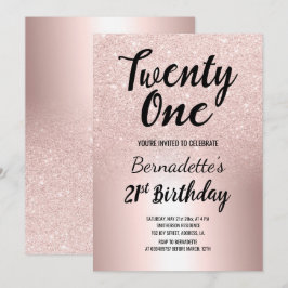 Convites Rosa dourado-gliter-aniversário de 21 anos metálic