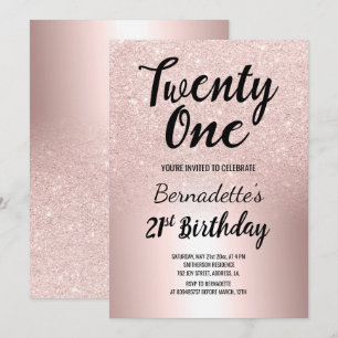 Convites Rosa dourado-gliter-aniversário de 21 anos metálic