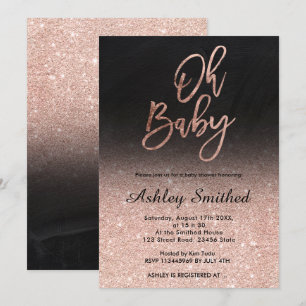 Convites Rosa dourado gliter ombre chalkboard Oh chá de fra
