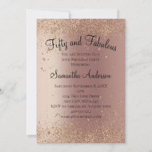 Convites Rosa Dourado Glitter 50 e Fabuloso Aniversário