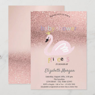 Convites Rosa Dourado Glitter Bokeh,Chá de fraldas Cisne