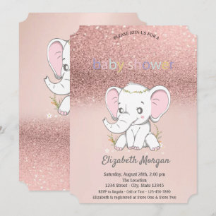Convites Rosa Dourado Glitter Bokeh,Chá de fraldas de Elef