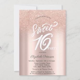 Convites Rosa Dourado Glitter Bokeh Ombre Sweet 16