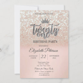 Convites Rosa Dourado Glitter Bokeh Ombre, Tiara 21º aniver