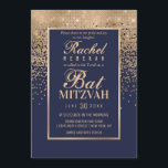 Convites Rosa Dourado Glitter Confetti Foto Bat Mitzvah<br><div class="desc">Este convite formal à fotografia do Bat Mitzvah inspira-se na paleta de cores moderna e moderna, infundida com estrutura de design chic e glamourosa. É elegante e bonito impressão exibe um confete de gradiente ombre, brilhante e cintilante, com uma borda dourada para enquadrar o texto, sobre um simples fundo azul...</div>